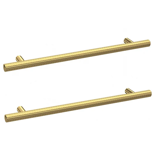 2 X Arezzo Industrial Style Knurled 'T' Bar Brushed Brass Handles (192mm Centres) 3 2 X Arezzo Industrial Style Knurled 'T' Bar Brushed Brass Handles (192mm Centres)
