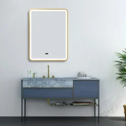 Arezzo Brushed Brass 600 X 800mm Rectangular LED Illuminated Anti-Fog Bathroom Mirror With Time Display -Bathroom Discount Store arzim02bb d4