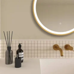 Arezzo Brushed Brass 600mm Round LED Illuminated Anti-Fog Bathroom Mirror -Bathroom Discount Store arzim08bb d1