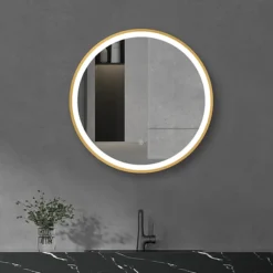 Arezzo Brushed Brass 600mm Round LED Illuminated Anti-Fog Bathroom Mirror -Bathroom Discount Store arzim08bb d3