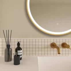 Arezzo Brushed Brass 700mm Round LED Illuminated Anti-Fog Bathroom Mirror 9 Arezzo Brushed Brass 700mm Round LED Illuminated Anti-Fog Bathroom Mirror -Bathroom Discount Store arzim09bb d1