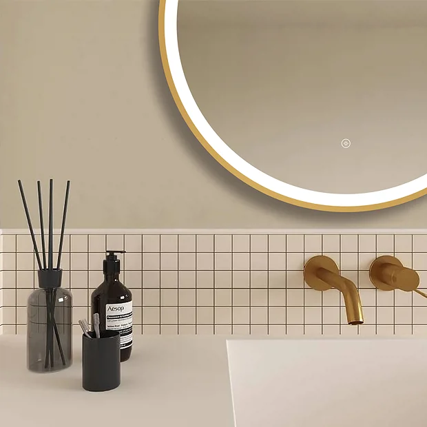 Arezzo Brushed Brass 700mm Round LED Illuminated Anti-Fog Bathroom Mirror 5 Arezzo Brushed Brass 700mm Round LED Illuminated Anti-Fog Bathroom Mirror - Image 3