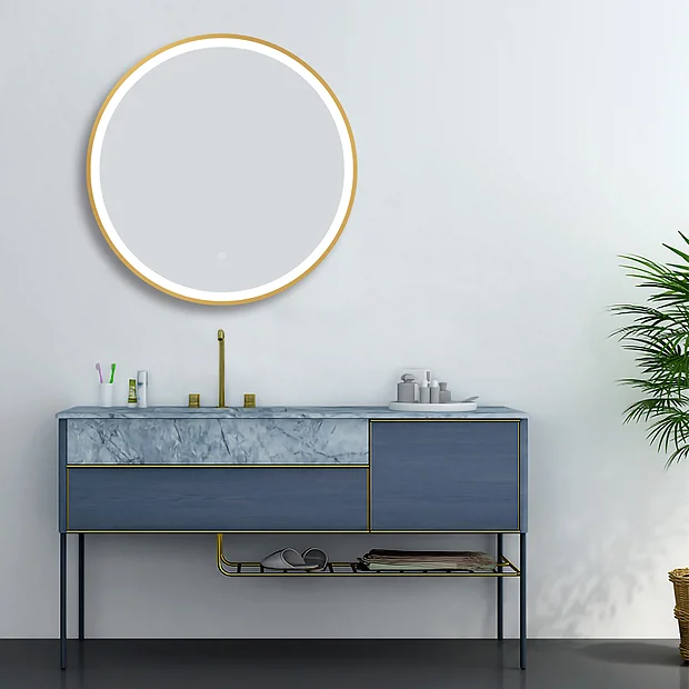Arezzo Brushed Brass 700mm Round LED Illuminated Anti-Fog Bathroom Mirror 7 Arezzo Brushed Brass 700mm Round LED Illuminated Anti-Fog Bathroom Mirror - Image 5
