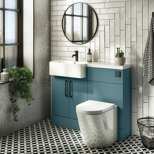 Arezzo 1100 Matt Green Semi-Recessed Round Combination Vanity Unit (Matt Black Flush & Handles) 4 Arezzo 1100 Matt Green Semi-Recessed Round Combination Vanity Unit (Matt Black Flush & Handles) - Image 2