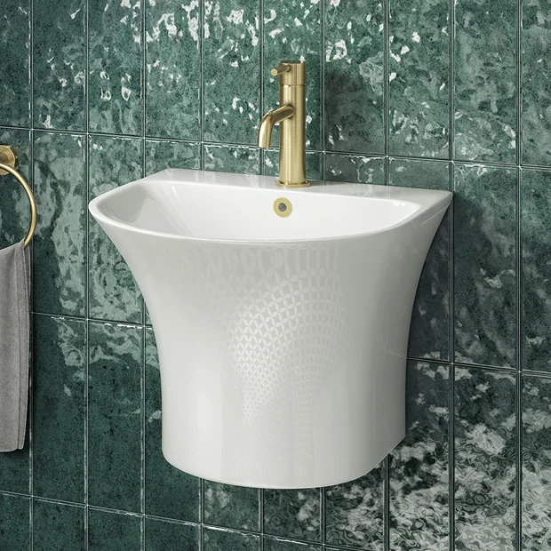Arezzo Curved Ceramic One Piece Wall Hung Basin 1TH - 540mm Wide 4 Arezzo Curved Ceramic One Piece Wall Hung Basin 1TH - 540mm Wide - Image 2