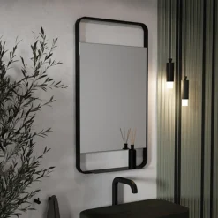 Arezzo Matt Black 550 X 1000mm Mirror With Shelf -Bathroom Discount Store az55100mb d1