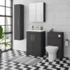 Arezzo 500 Matt Black WC Unit With Cistern, Brushed Brass Flush + Modern Pan -Bathroom Discount Store az5wcblbb d4