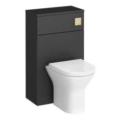 Arezzo 500 Matt Black WC Unit With Cistern, Brushed Brass Flush + Modern Pan -Bathroom Discount Store az5wcblbb lrg1