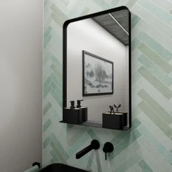 Arezzo Matt Black 500 X 750mm Mirror With Shelf -Bathroom Discount Store az5x75mb d1