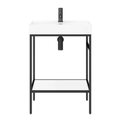 Arezzo 600 Matt Black Framed Washstand With Gloss White Open Shelf And Basin -Bathroom Discount Store az6bfpm n dt3