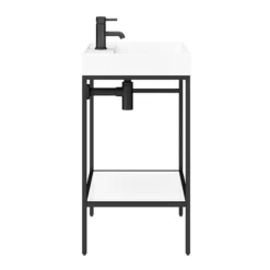 Arezzo 600 Matt Black Framed Washstand With Gloss White Open Shelf And Basin -Bathroom Discount Store az6bfpm n dt4