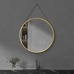 Arezzo Brushed Brass Hanging 600mm Round Bathroom Mirror -Bathroom Discount Store az6hmbb d2