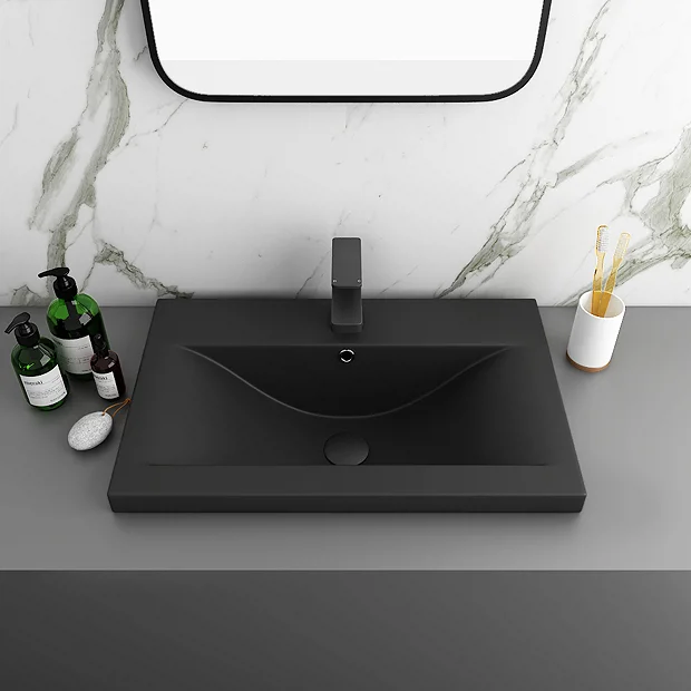 Arezzo 610 X 395mm Matt Black Rectangular Mid-Edged Inset Basin 4 Arezzo 610 X 395mm Matt Black Rectangular Mid-Edged Inset Basin - Image 2
