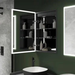 Arezzo 500 X 700mm Recessed LED Illuminated Bathroom Mirror Cabinet With Shaver Socket & Anti-Fog -Bathroom Discount Store az8920mb d2
