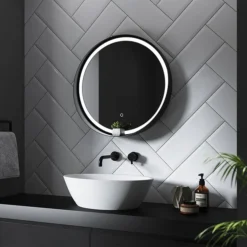 Arezzo Matt Black 600mm Round Colour Changing LED Illuminated Bathroom Mirror With Anti-Fog -Bathroom Discount Store az8930mb d1