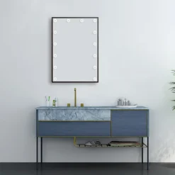 Arezzo Bulb Matt Black 500 X 700mm LED Illuminated Mirror With Motion Sensor + Anti-Fog -Bathroom Discount Store azbm103 d3