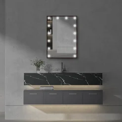 Arezzo Bulb Matt Black 500 X 700mm LED Illuminated Mirror With Motion Sensor + Anti-Fog -Bathroom Discount Store azbm103 d4
