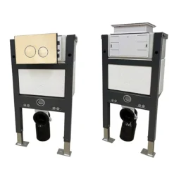 Arezzo Compact Top/Front Flush Toilet Frame With Brushed Brass Flush - Round Buttons