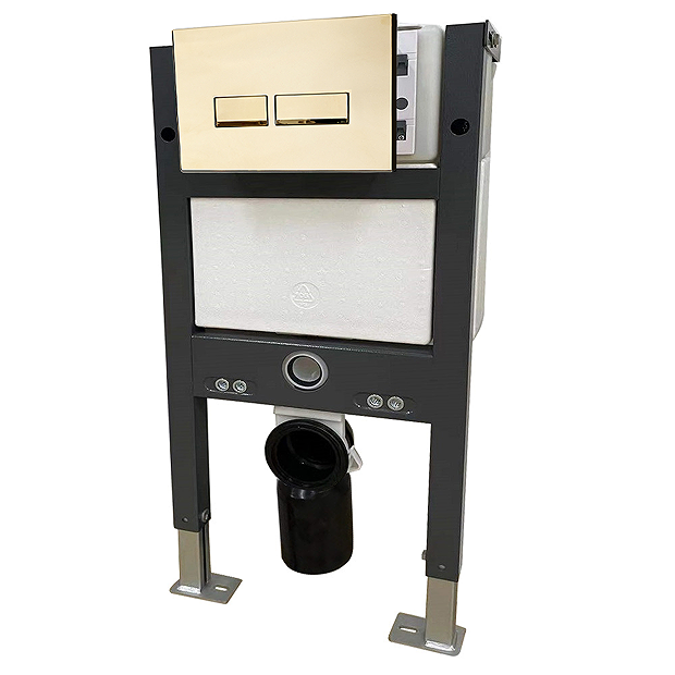 Arezzo Compact Top/Front Flush Toilet Frame With Brushed Brass Flush - Square Buttons 3 Arezzo Compact Top/Front Flush Toilet Frame With Brushed Brass Flush - Square Buttons - Image 2