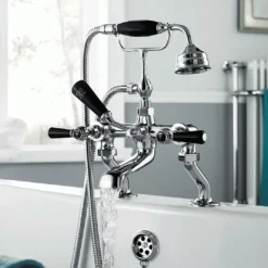 Hudson Reed Topaz Black Lever Deck Mounted Bath Shower Mixer Tap + Shower Kit