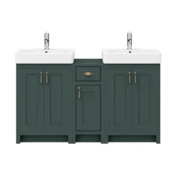 Chatsworth Traditional Green Double Basin Vanity + Cupboard Combination Unit -Bathroom Discount Store cgrn142pk d2