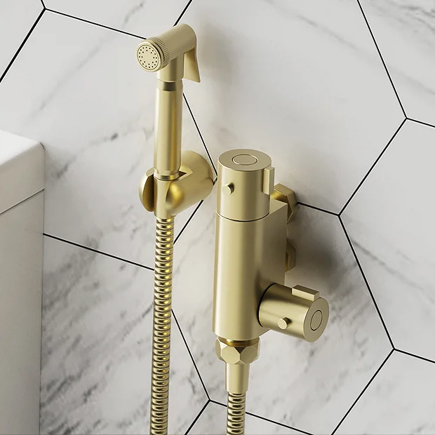 Arezzo Round Douche Thermostatic Bar Valve With Shower Spray Kit Brushed Brass 4 Arezzo Round Douche Thermostatic Bar Valve With Shower Spray Kit Brushed Brass - Image 2