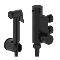 Arezzo Round Douche Thermostatic Bar Valve With Shower Spray Kit Matt Black -Bathroom Discount Store dbvskmb l