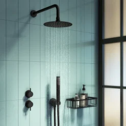 Arezzo Matt Black Concealed Individual Diverter + Thermostatic Control Shower Valve -Bathroom Discount Store egaz39abnd1
