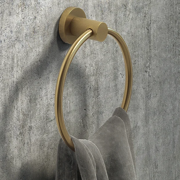 Arezzo Industrial Style Brushed Brass Round Towel Ring 4 Arezzo Industrial Style Brushed Brass Round Towel Ring - Image 2