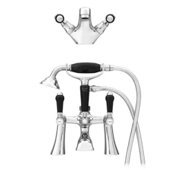Lancaster Black Traditional Tap Package (Bath + Basin Tap) -Bathroom Discount Store lancbpk n d3