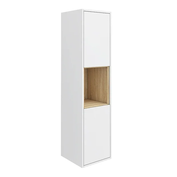 Haywood 1400mm Gloss White / Natural Oak Wall Hung Tall Unit 4 Haywood 1400mm Gloss White / Natural Oak Wall Hung Tall Unit - Image 2