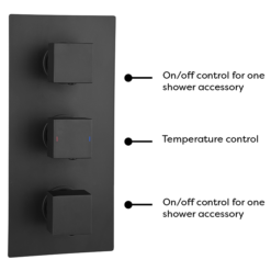 Arezzo Matt Black Square Triple Thermostatic Shower Pack With Head + Handset -Bathroom Discount Store sq3blkpk nw d1