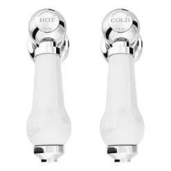 Chatsworth 1928 Traditional 3TH White Lever Deck Mounted Basin Mixer Tap With Curved Spout -Bathroom Discount Store trad024d d1