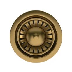 Venice Brushed Gold Basket Strainer Kitchen Sink Waste With Rectangular Overflow Plate -Bathroom Discount Store vnkbs292 d1