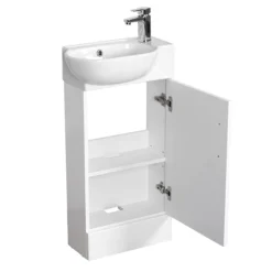 Valencia Perla Floor Standing Vanity Incl. Matt Black Handle (Gloss White - 450mm Wide) -Bathroom Discount Store vpfsgw45 d2