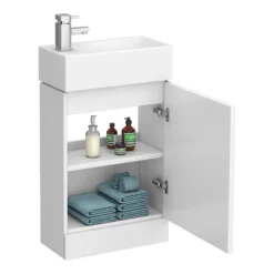 Cubix High Gloss White Vanity Unit Inc Ceramic Basin W480 X D230mm -Bathroom Discount Store vty058 d4