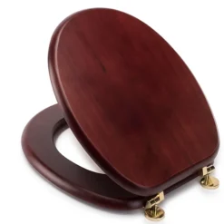 Croydex Mahogany Effect Solid Wood Toilet Seat With Brass Effect Fixings -Bathroom Discount Store wl515202ai2