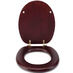 Croydex Mahogany Effect Solid Wood Toilet Seat With Brass Effect Fixings -Bathroom Discount Store wl515202ai4